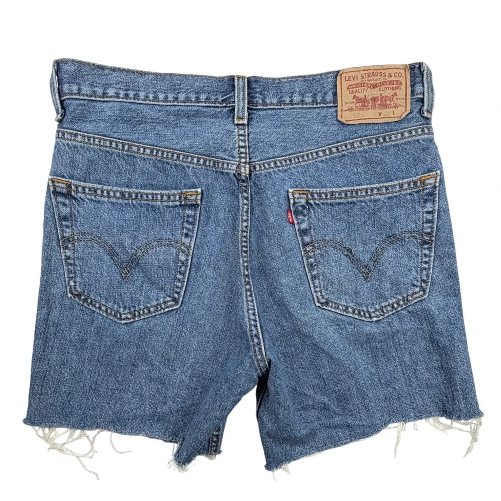 Levis 505 Mens Regular Fit Cutoff Denim Shorts Blue Medium Wash W32 Cut Off